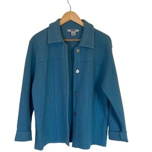 Acorn Womens Blue‎ Wool Button-Front Sweater Jacket Size Large Classic Old Money